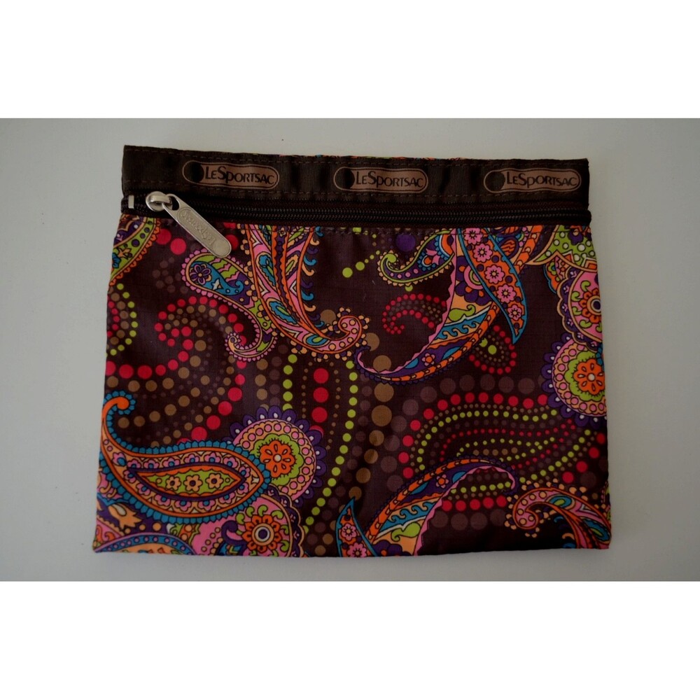 LeSportsac Zip  Makeup Pouch Travel Bag Paisley Pattern Brown Multicolor
